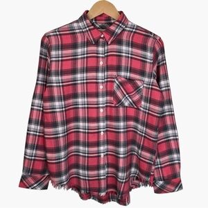 Rails Brock Raw Hem Long Sleeve Button Up Shirt - Red/White - Size S
